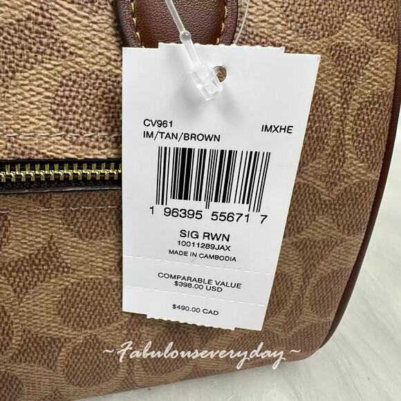 Coach Rowan Satchel Bag In Signature Canvas Gold/Tan/Brown CV961 NWT - Picture 4 of 7